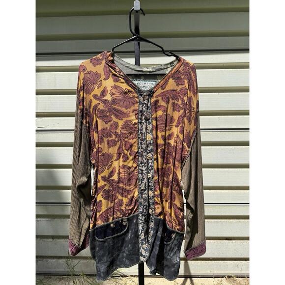 NOTHING MATCHES Size 1 - VTG Funky Patchwork  Shirt Top Long Sleeve Beautiful - Picture 2 of 7
